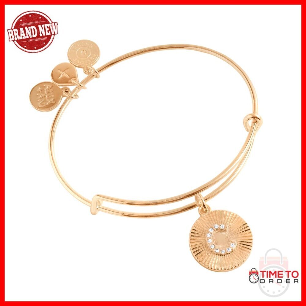Nickel-Free Brass Bangle Bracelet with Pavé Crystal Initial Charm